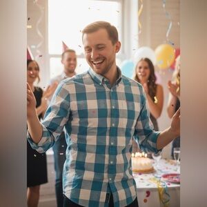 Daniel Hechter Paris Non Iron Turquoise White Bold Check Cotton Shirt Size XL